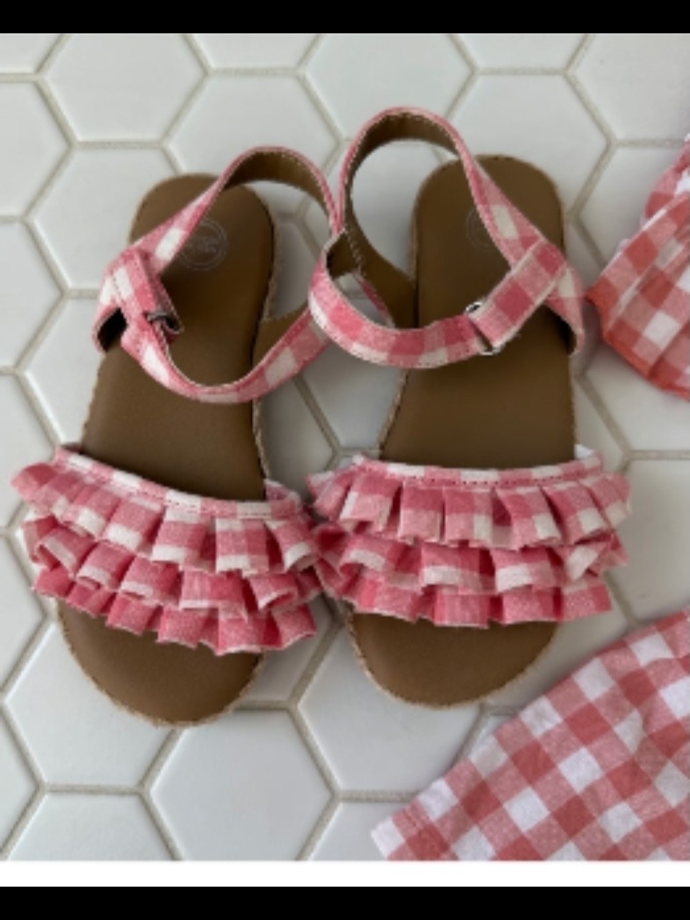 wonder nation Pink Gingham Ruffle Toddler Sandals